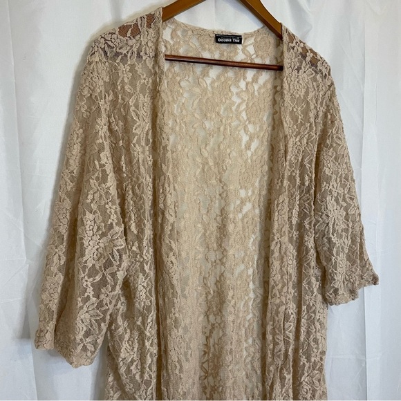 DOUBLE TAKE Women’s Tan Nude Lacy Sheer Kimono Cardigan Robe One Size - Picture 3 of 13